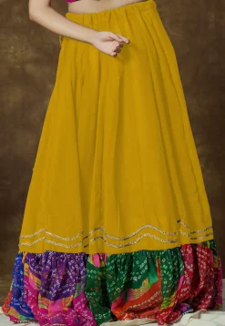 Bandhej Printed Georgette Skirt in Mustard