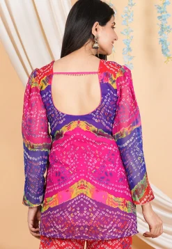 Bandhej Printed Georgette Kurti in Multicolor