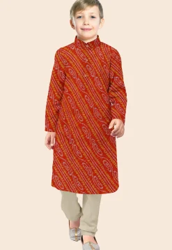 Bandhej Printed Georgette Kurta Set in Red