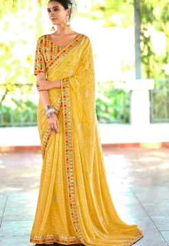 Bandhej Printed Georgette Saree in Yellow