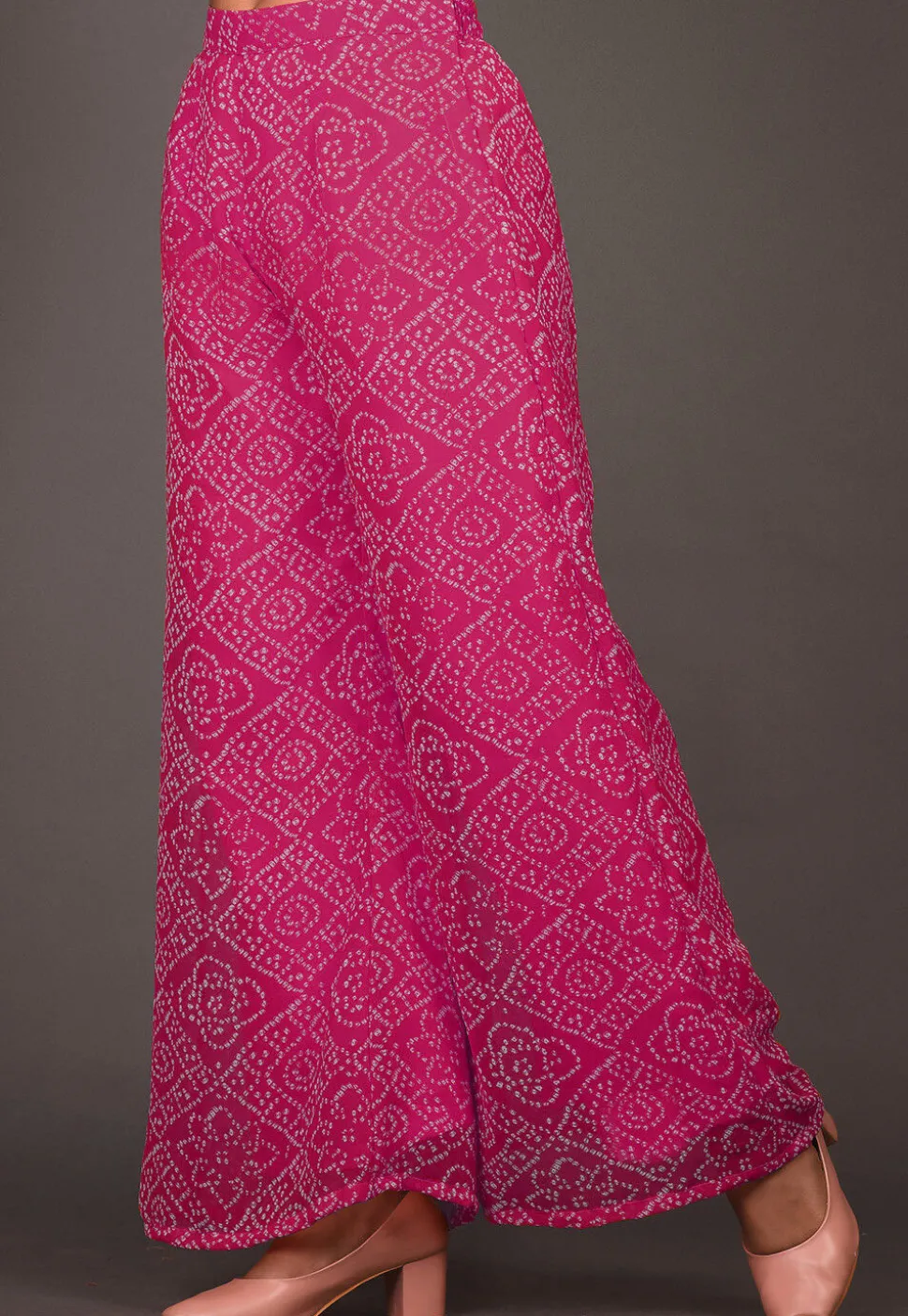 Bandhej Printed Georgette Palazzo in Fuchsia