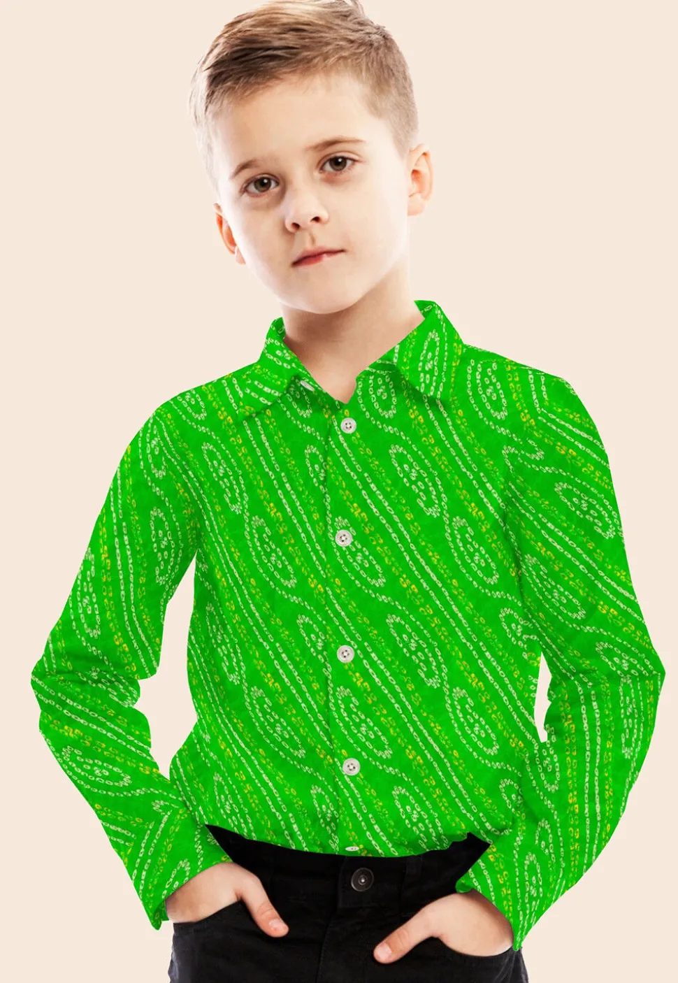Bandhej Printed Georgette Shirt in Green