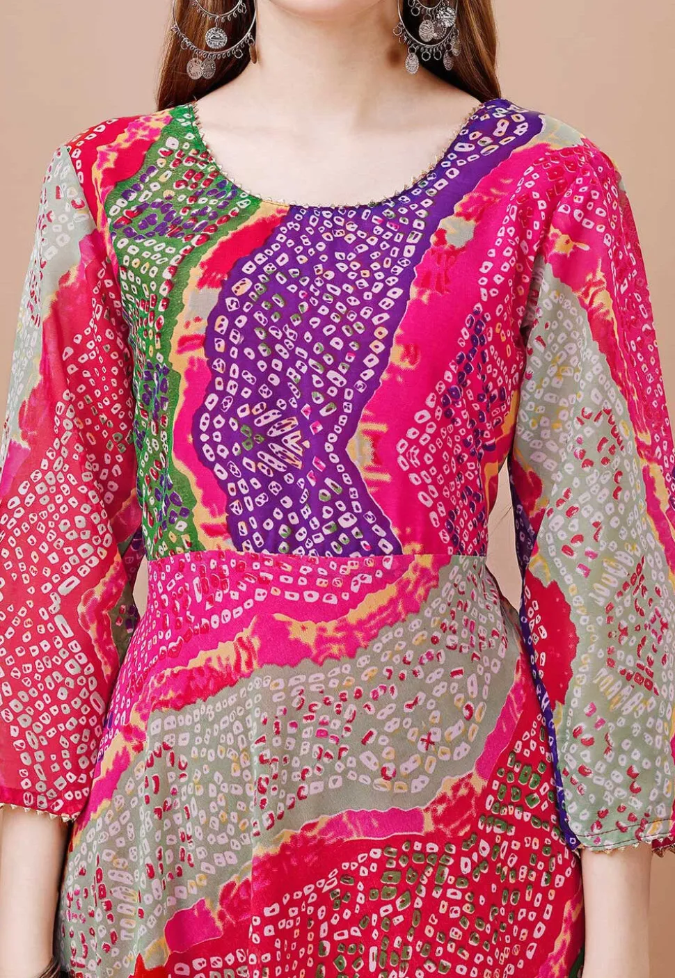 Bandhej Printed Georgette A Line Suit in Multicolor