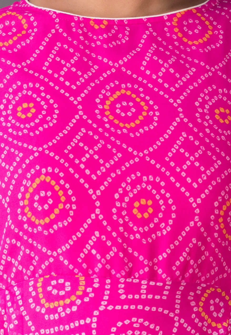 Bandhej Printed Georgette Asymmetrical Suit in Fuchsia