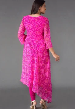 Bandhej Printed Georgette Asymmetrical Suit in Fuchsia
