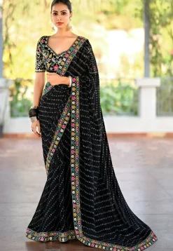 Bandhej Printed Georgette Saree in Black