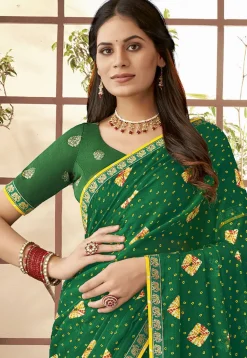 Bandhej Printed Georgette Saree in Green