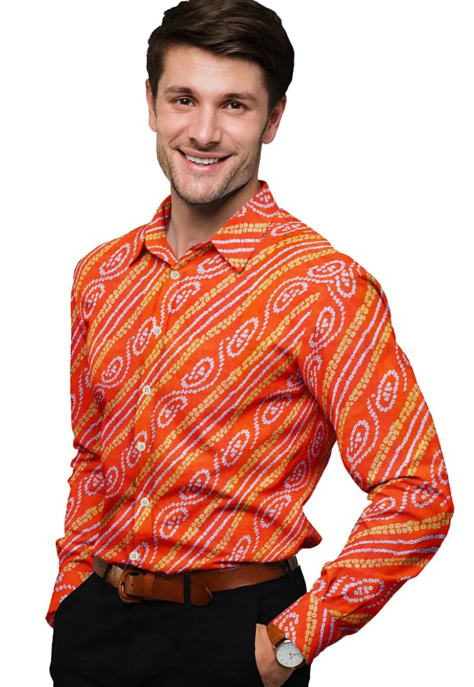 Bandhej Printed Georgette Shirt in Orange