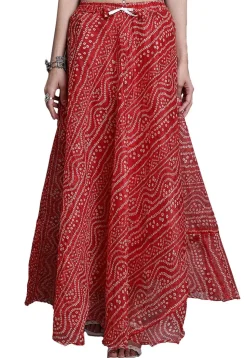 Bandhej Printed Kota Doria Skirt in Red