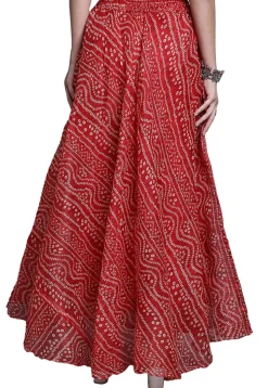 Bandhej Printed Kota Doria Skirt in Red