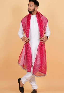 Bandhej Printed Kota Doria Men Dupatta in Fuchsia