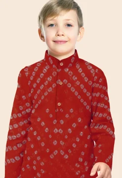 Bandhej Printed Kota Doria Kurta in Maroon