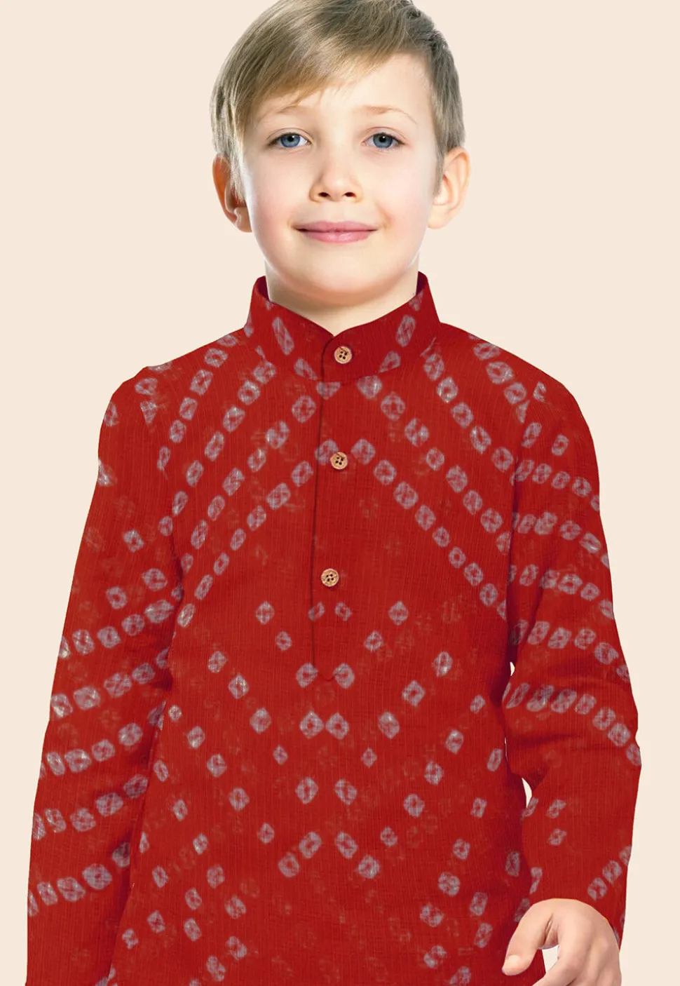 Bandhej Printed Kota Doria Kurta in Maroon