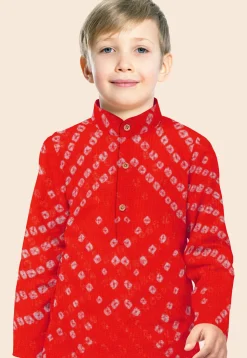 Bandhej Printed Kota Doria Kurta in Red