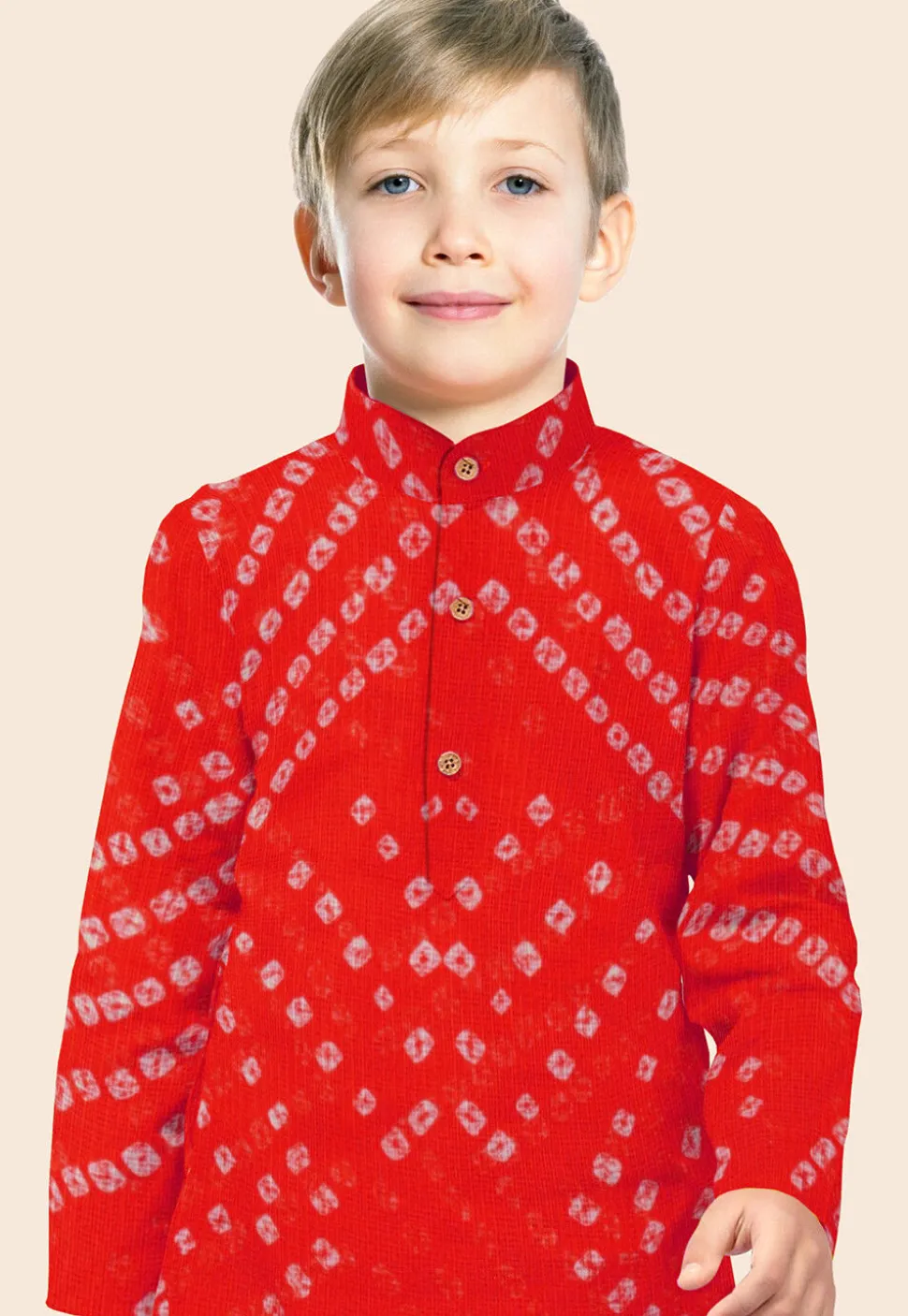 Bandhej Printed Kota Doria Kurta in Red