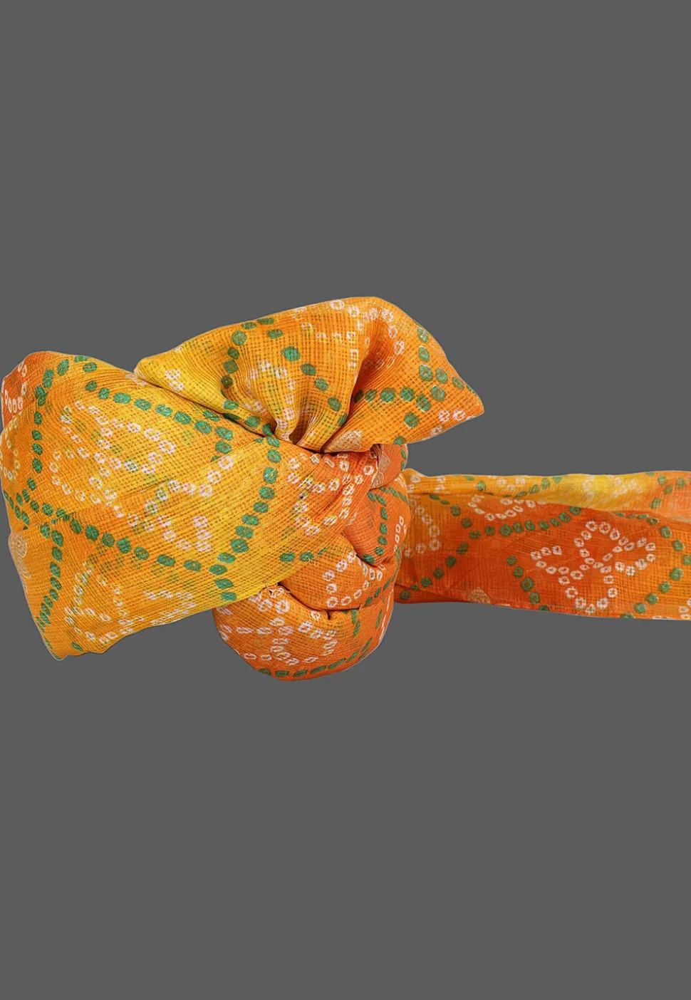 Bandhej Printed Kota Doria Kids Turban in Mustard and Orange