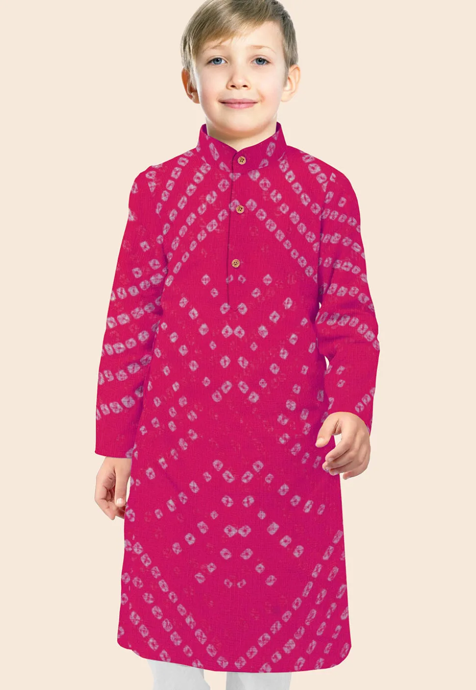 Bandhej Printed Kota Doria Kurta in Fuchsia