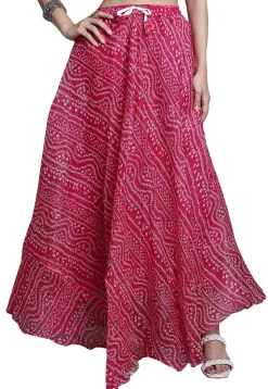 Bandhej Printed Kota Doria Skirt in Magenta