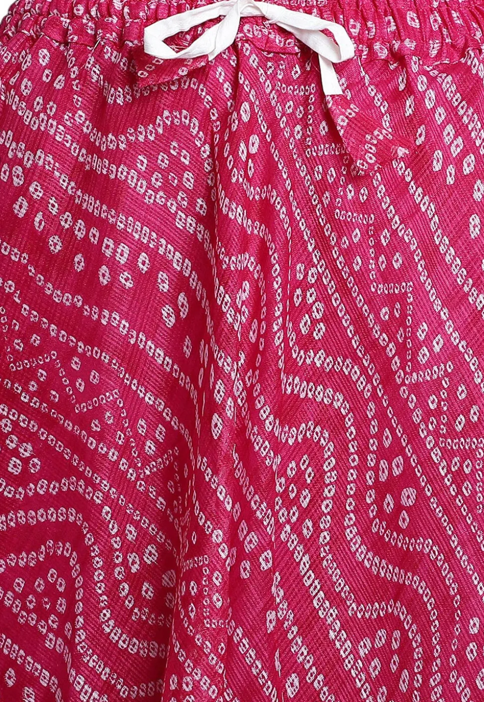 Bandhej Printed Kota Doria Skirt in Magenta