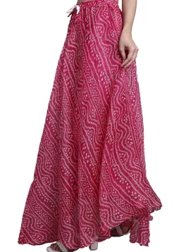 Bandhej Printed Kota Doria Skirt in Magenta