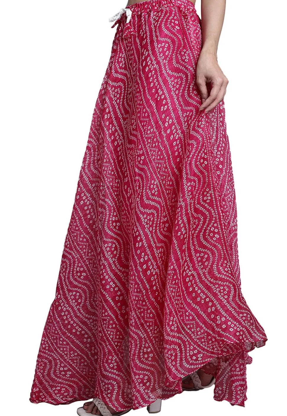 Bandhej Printed Kota Doria Skirt in Magenta