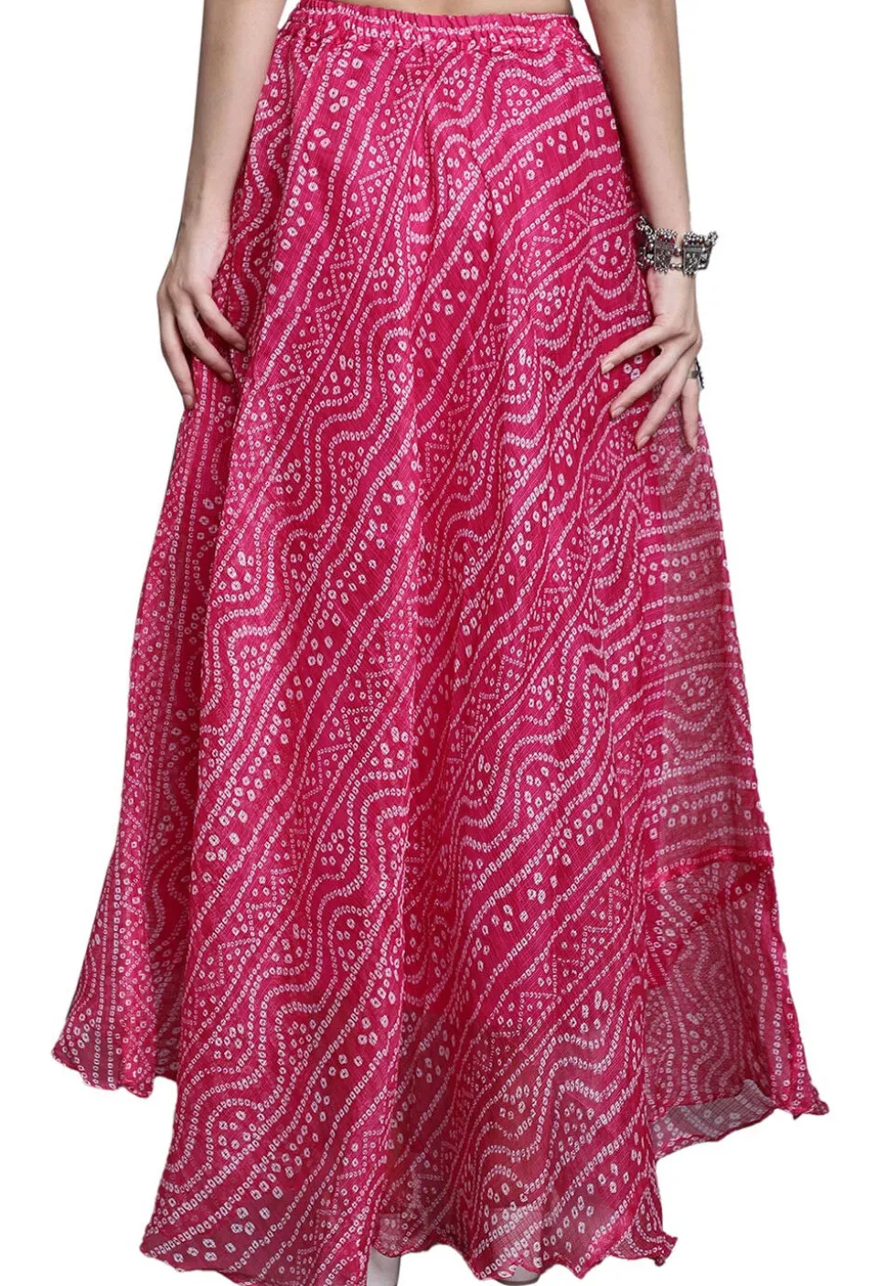 Bandhej Printed Kota Doria Skirt in Magenta