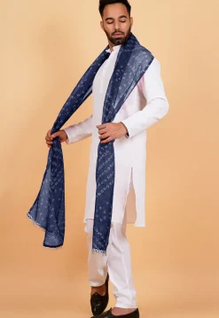Bandhej Printed Kota Doria Dupatta in Navy Blue