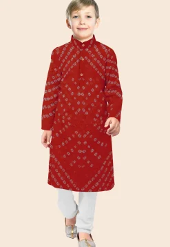 Bandhej Printed Kota Doria Kurta Set in Maroon