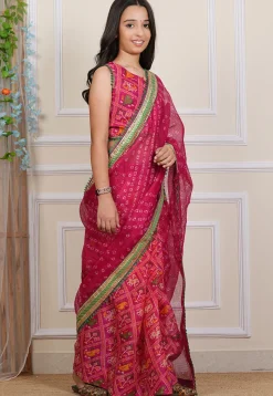 Bandhej Printed Kota Silk Saree in Fuchsia