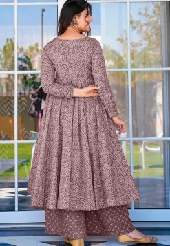 Bandhej Printed Muslin Cotton Pakistani Suit in Old Rose