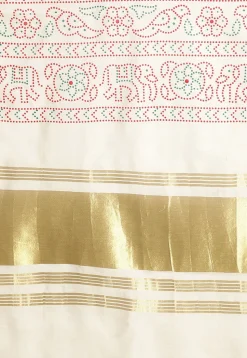 Bandhej Printed Muslin Silk Dupatta in Off White