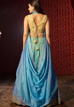 Bandhej Printed Organza Lehenga in Blue