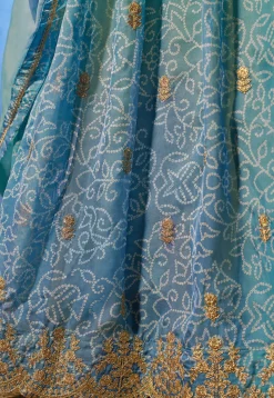 Bandhej Printed Organza Lehenga in Blue