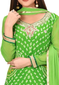 Bandhej Printed Pure Chinon Crepe Straight Suit in Light Green