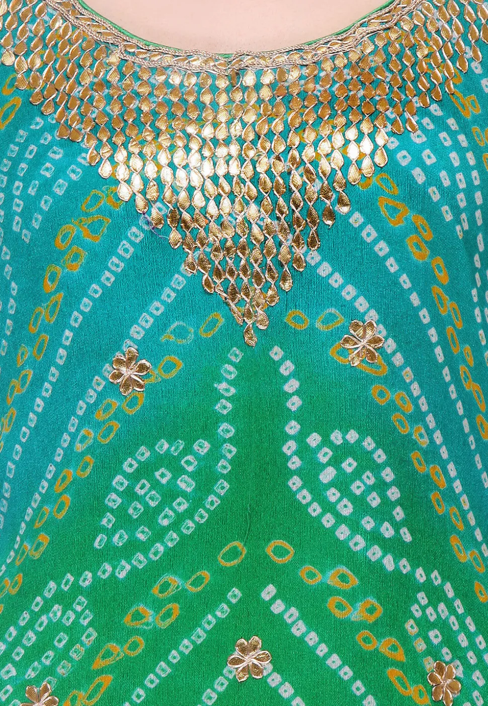 Bandhej Printed Pure Chinon Crepe Straight Cut Suit in Ombre Green