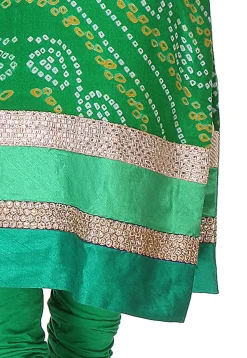 Bandhej Printed Pure Chinon Crepe Straight Cut Suit in Ombre Green
