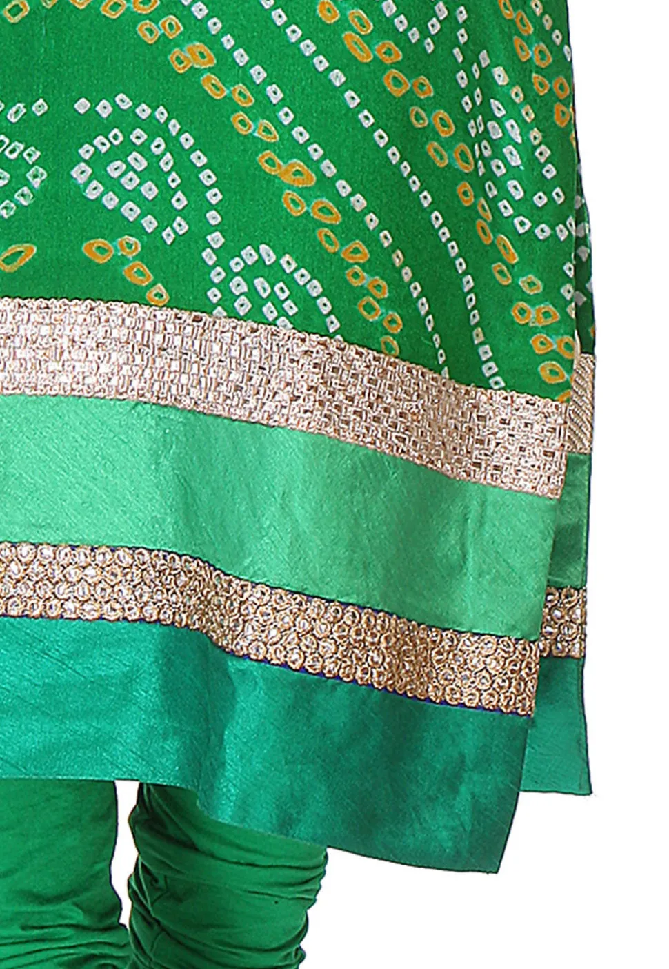 Bandhej Printed Pure Chinon Crepe Straight Cut Suit in Ombre Green