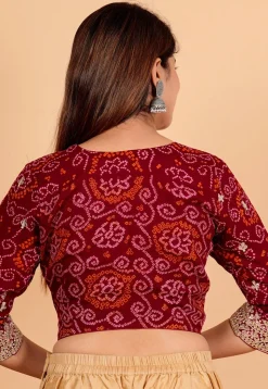 Bandhej Printed Pure Chinon Crepe Blouse in Maroon