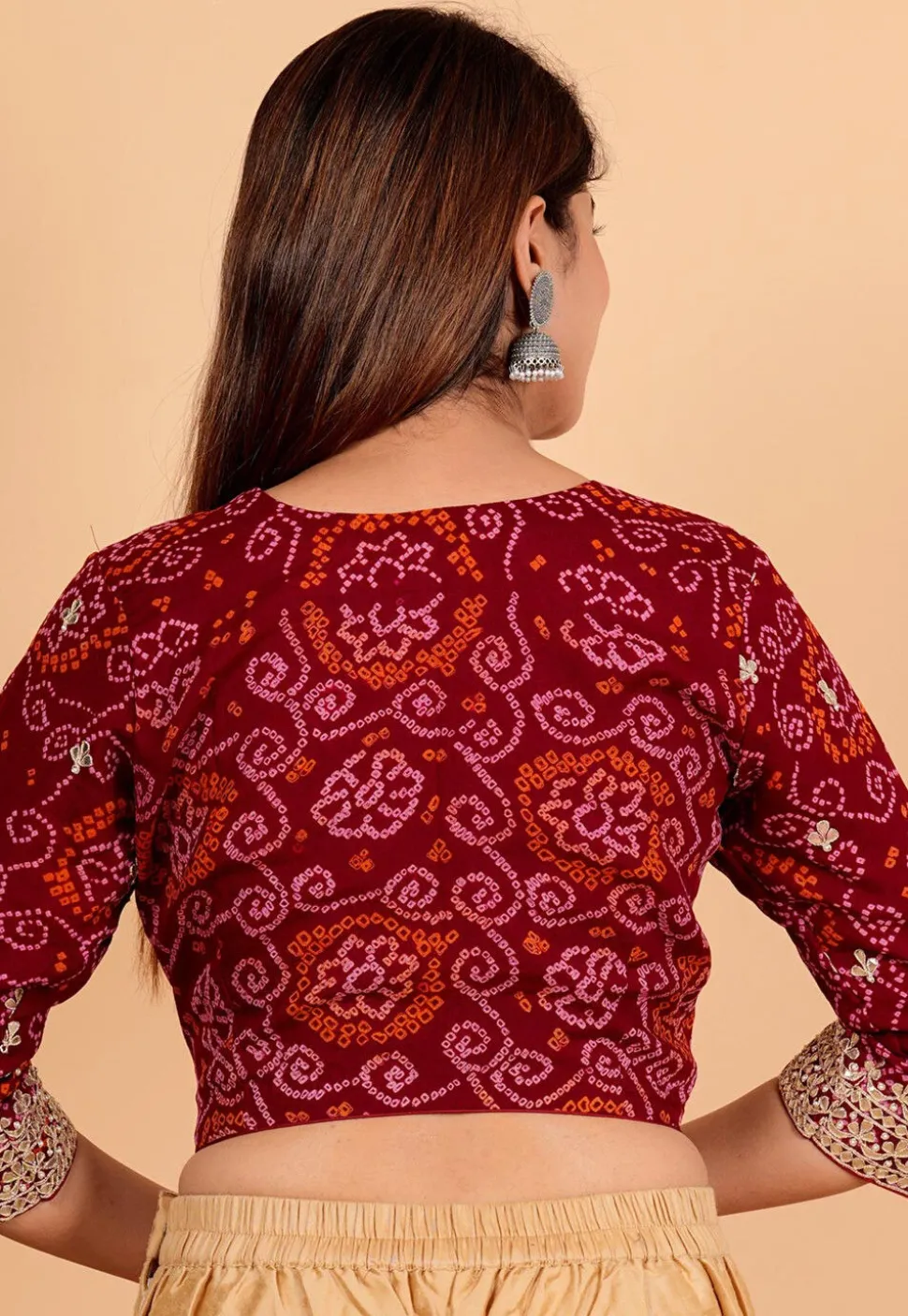 Bandhej Printed Pure Chinon Crepe Blouse in Maroon
