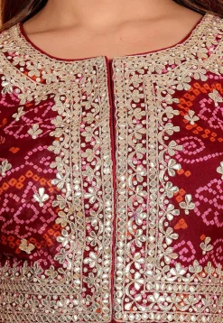 Bandhej Printed Pure Chinon Crepe Blouse in Maroon