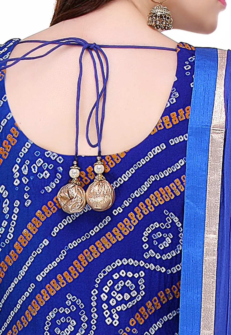 Bandhej Printed Pure Chinon Crepe Anarkali Suit in Blue