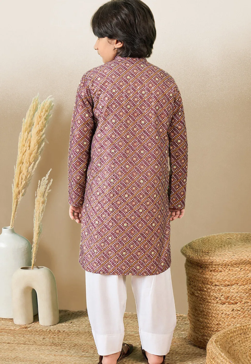 Bandhej Printed Pure Cotton Kurta Set in Dark Old Rose