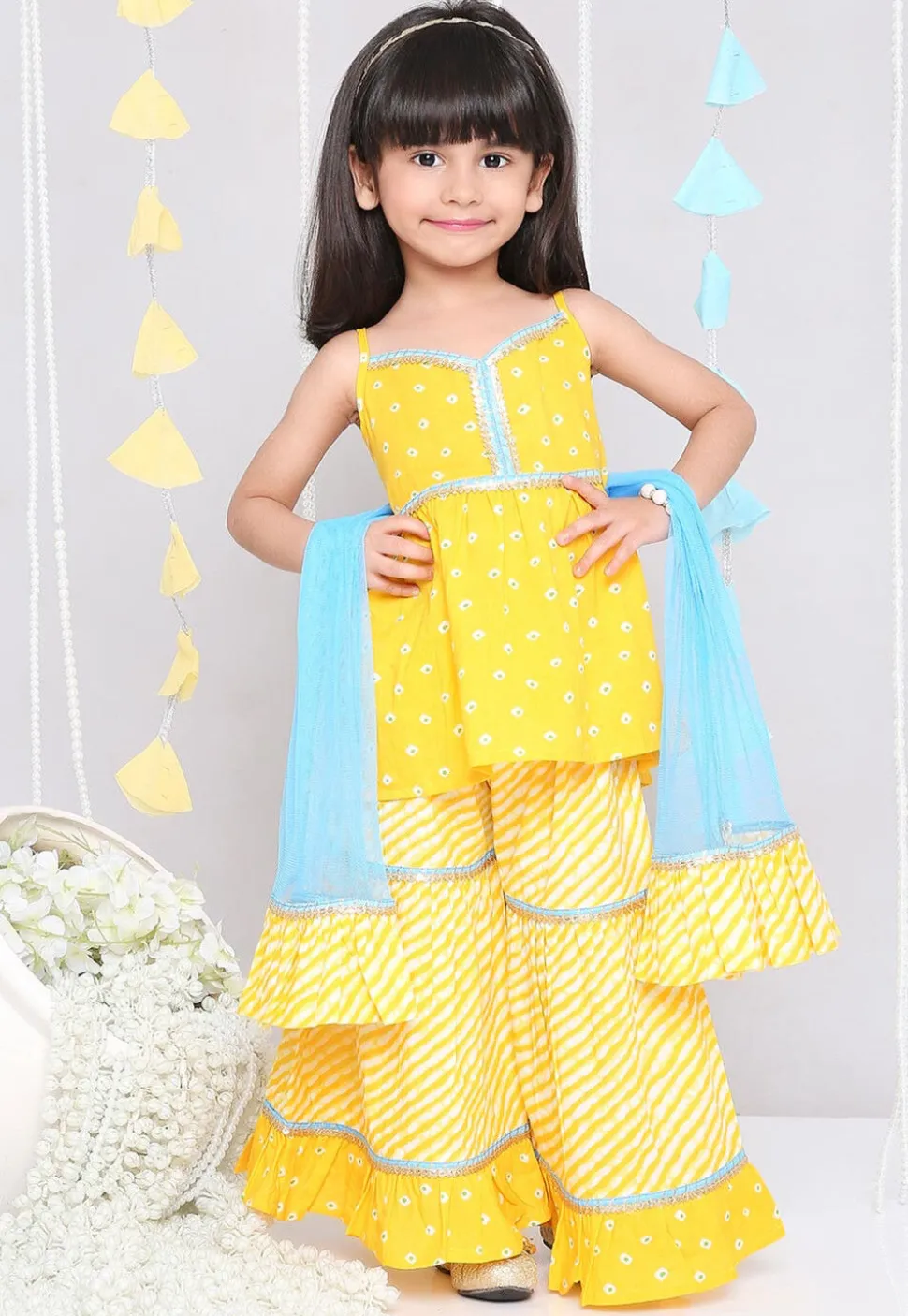 Bandhej Printed Pure Cotton Pakistani Suit in Yellow
