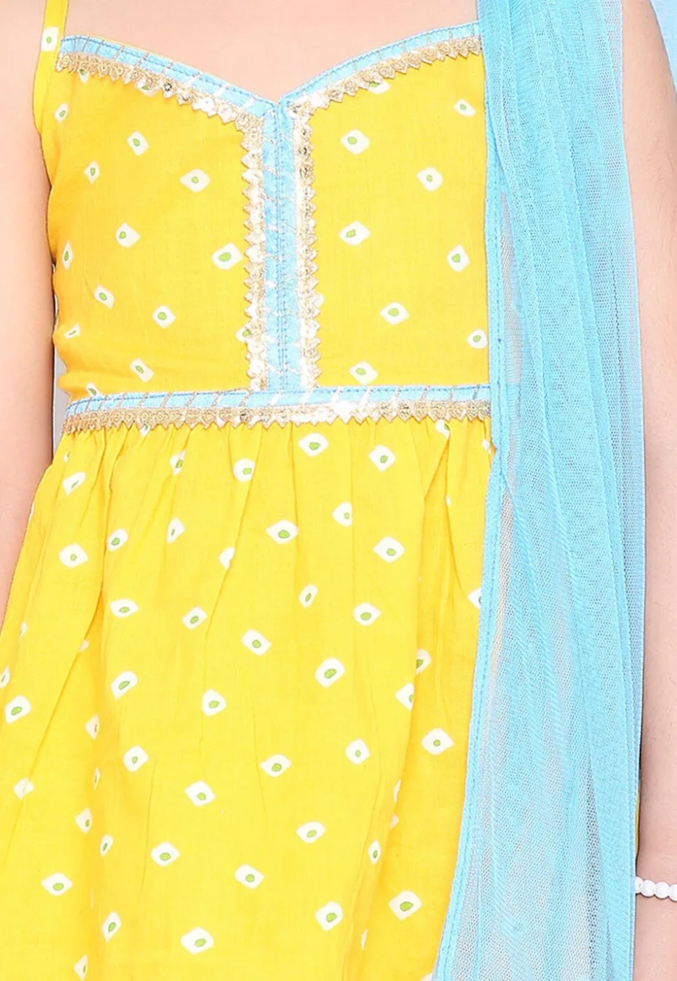 Bandhej Printed Pure Cotton Pakistani Suit in Yellow