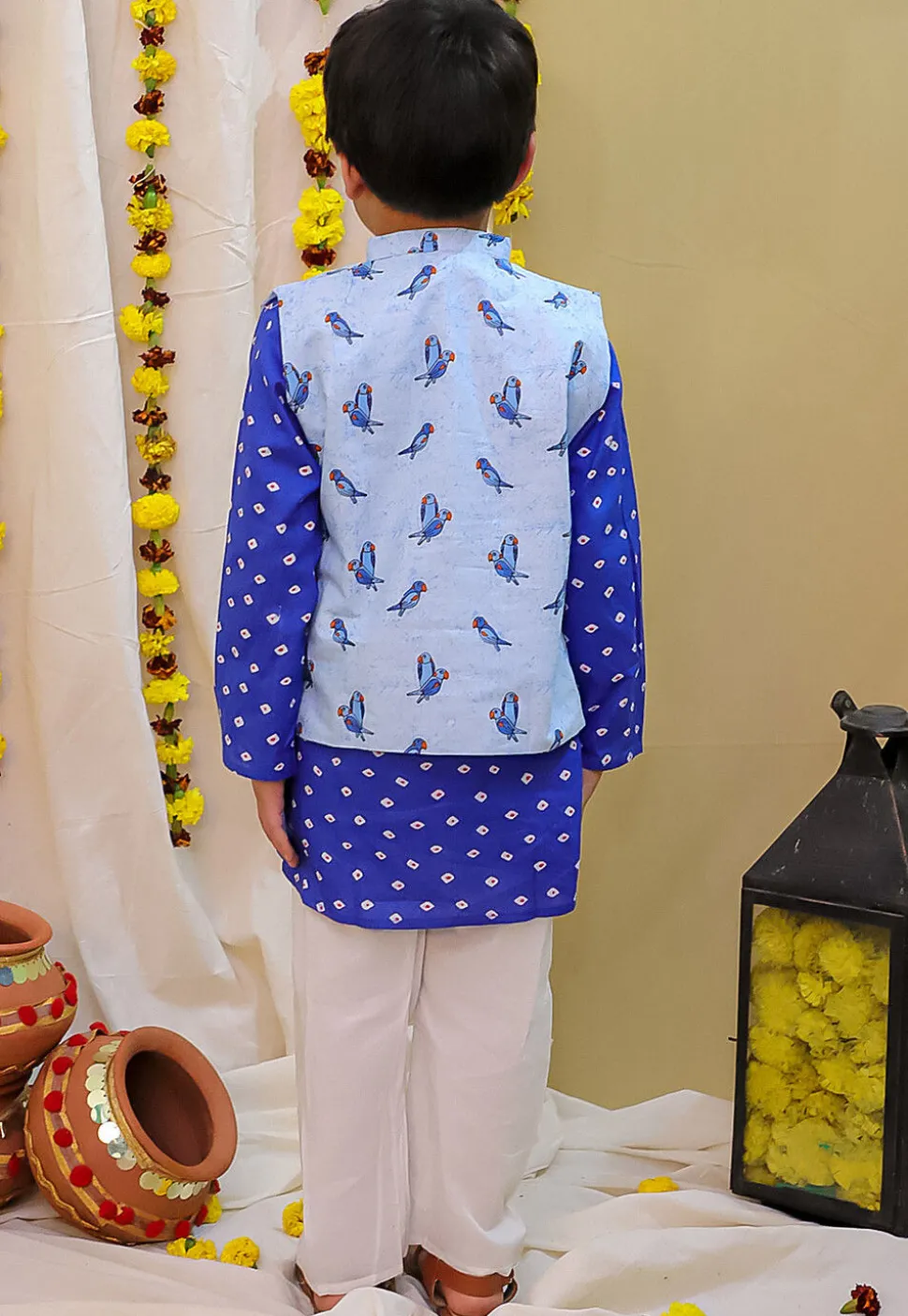 Bandhej Printed Pure Cotton Kurta Set in Royal Blue