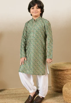 Bandhej Printed Pure Cotton Kurta in Dusty Green