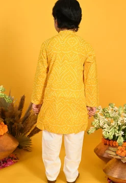 Bandhej Printed Pure Cotton Kurta Set in Yellow