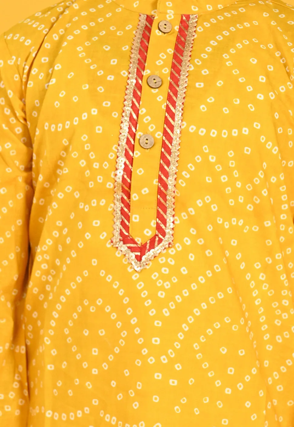 Bandhej Printed Pure Cotton Kurta Set in Yellow