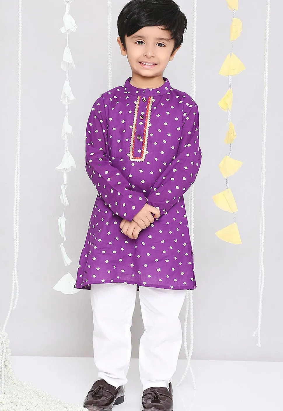 Bandhej Printed Pure Cotton Kurta Set in Purple