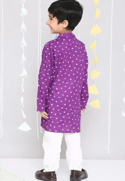 Bandhej Printed Pure Cotton Kurta Set in Purple